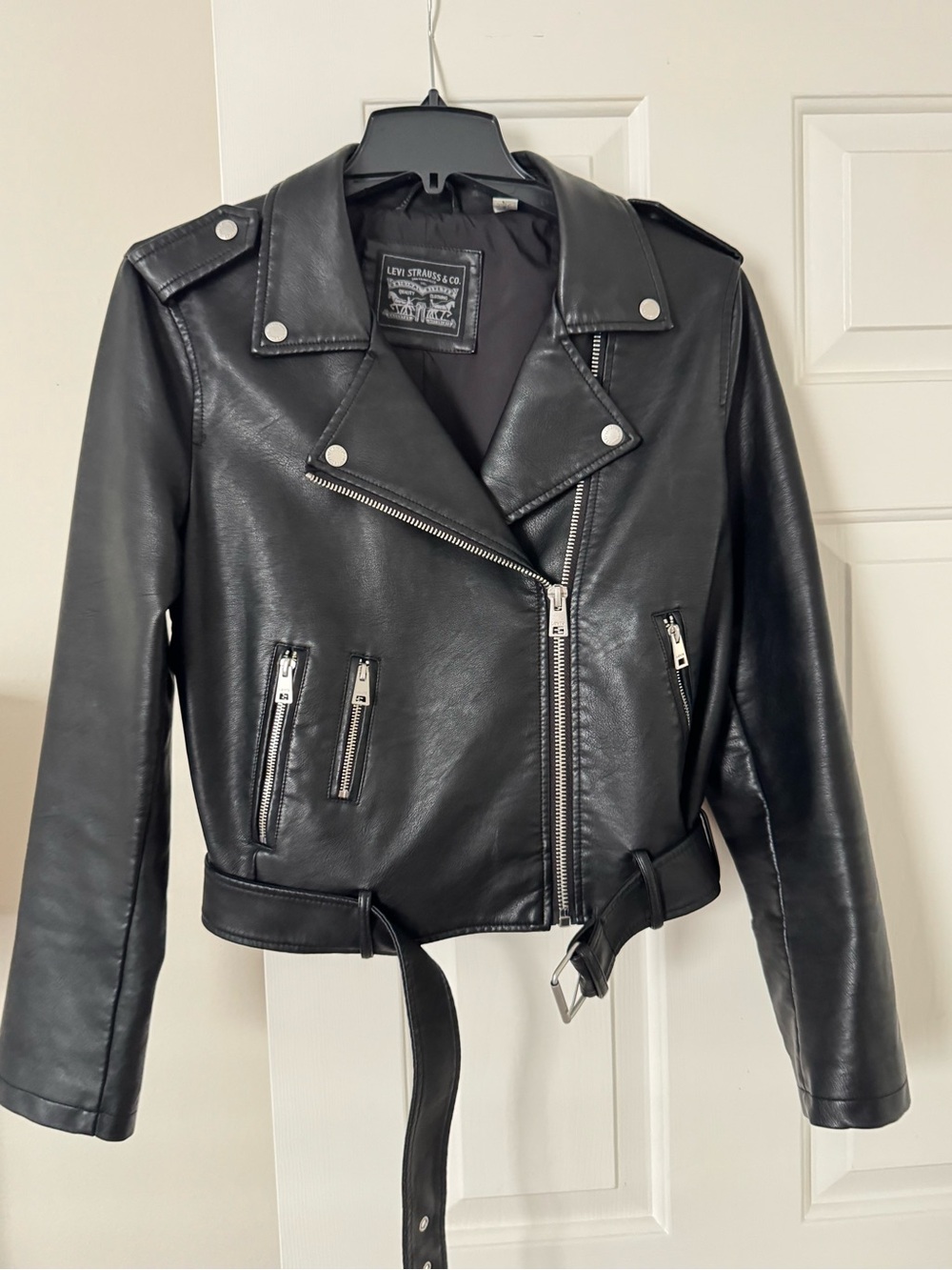 Levi's Black Faux Leather Biker Jacket with Belt